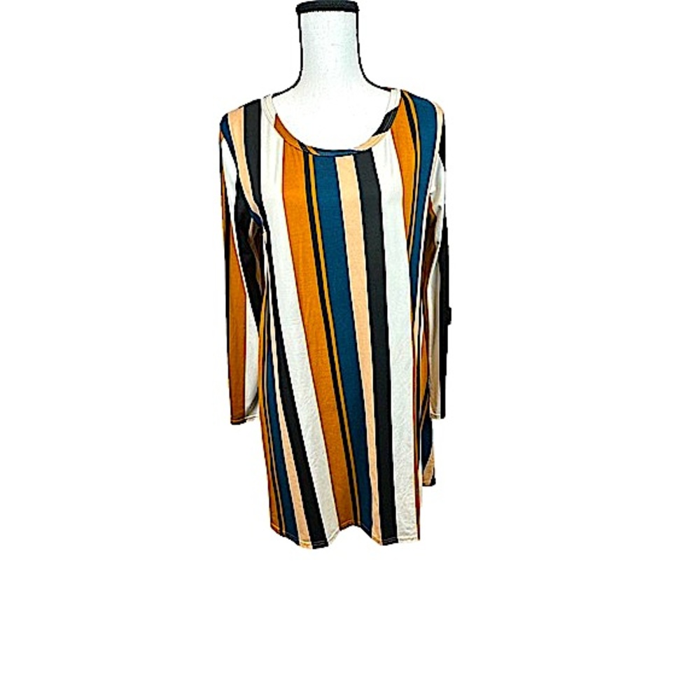 TMG Long Sleeve Bold Multi-Colored Vertical Stripe Fit & Flare Dress Size L/XL